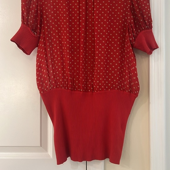 ♥️ Y2K Vintage Bebe Sheer Red Polka Dot Turtle Neck Short Sleeve Top , Size: L - Picture 7 of 17